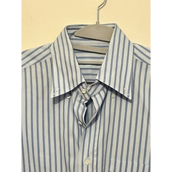 Tincati Milano Striped Dress Shirt •L• Premium Cotton Italy Blue Button Down - Picture 6 of 12